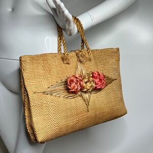 Woven Grasscloth Tote Handbag 14.5” x 10”